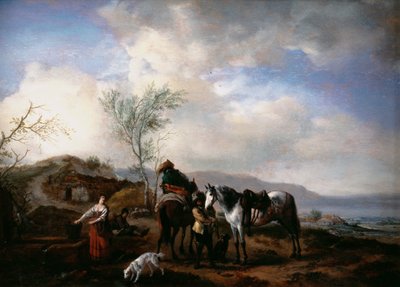 Two Horsemen near a Fountain by Philips Wouwerman
